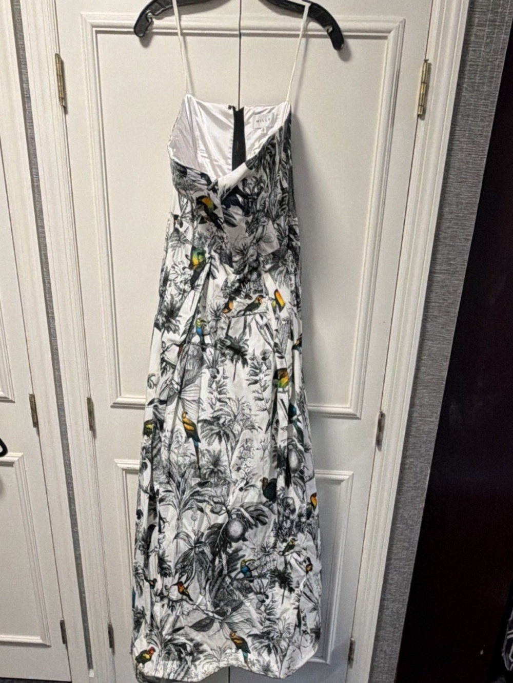 Milly Strapless Tropical Bird Toile Cotton Maxi Gown Pleated Tulle Size 6